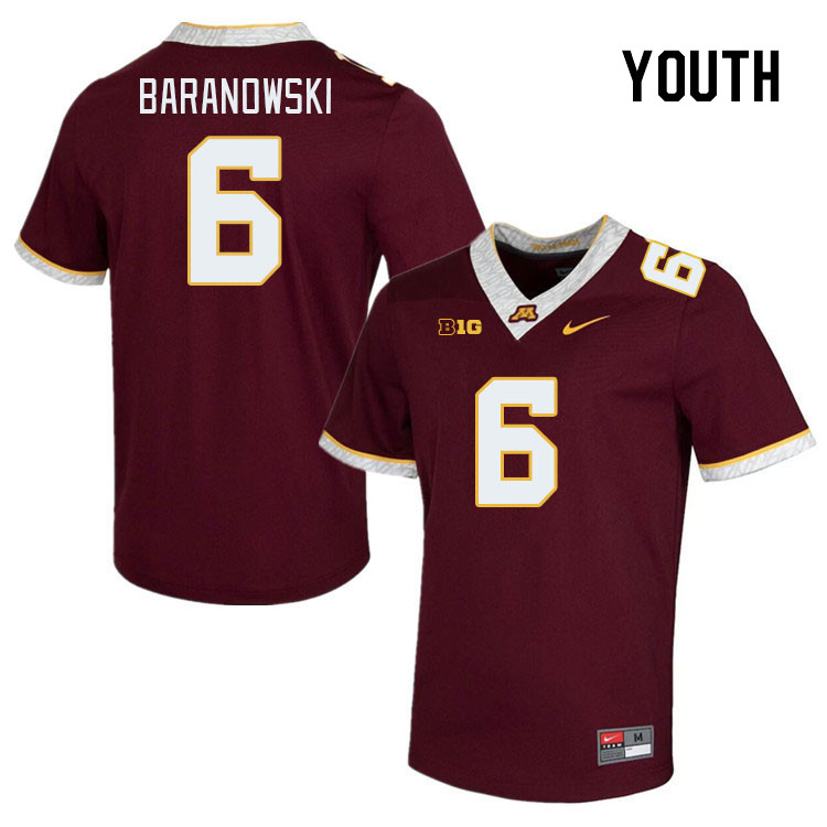 Youth #6 Maverick Baranowski Minnesota Golden Gophers College Football Jerseys Stitched-Maroon
